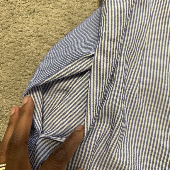 Tahari Women 6 Dress Midi A-line Button Down Sleeveless Striped Blue - Picture 4 of 14